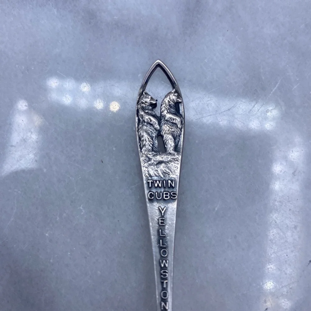 Sterling Silver Yellowstone Park Twin Cubs Souvenir Spoon 4 Inch Vintage Silver